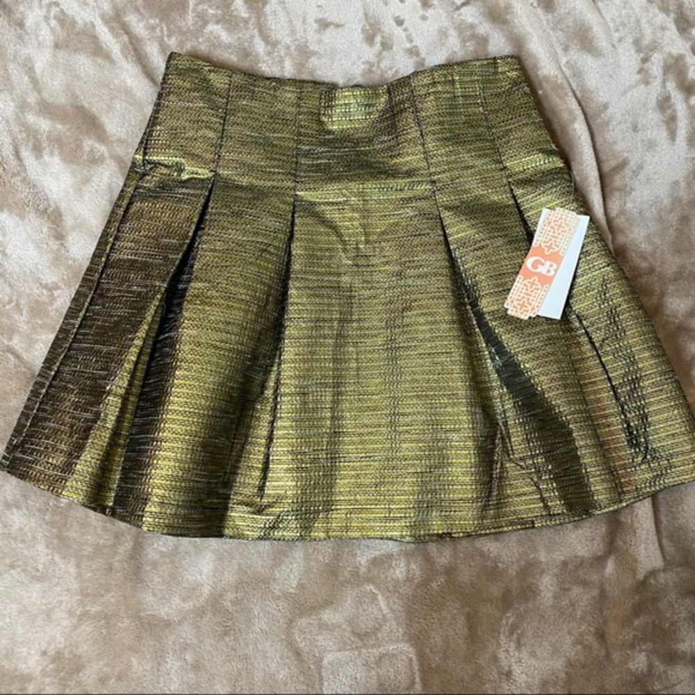 Gianni Bini Gold Metallic Pleated Mini Skirt NWT